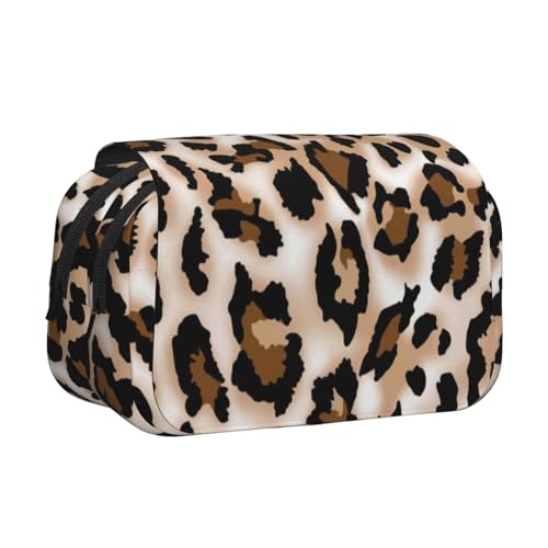 WSHFFILO Federmäppchen mit Leopardenmuster, doppeltes Klappetui, Federmäppchen, tragbare Schreibwarentasche, Schwarz , Einheitsgröße, Münztasche von WSHFFILO