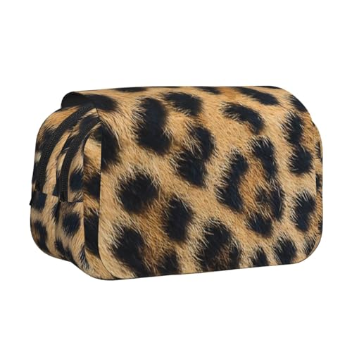 WSHFFILO Federmäppchen mit Leopardenmuster, doppeltes Klappetui, Federmäppchen, tragbare Schreibwarentasche, Schwarz , Einheitsgröße, Münztasche von WSHFFILO