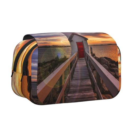 WSHFFILO Federmäppchen mit Leuchtturm-Motiv, doppeltes Klappetui, tragbare Schreibwaren-Tasche, Schwarz , Einheitsgröße, Münztasche von WSHFFILO