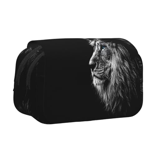 WSHFFILO Federmäppchen mit Löwenmotiv, doppeltes Klappetui, tragbare Schreibwaren-Tasche, Schwarz , Einheitsgröße, Münztasche von WSHFFILO