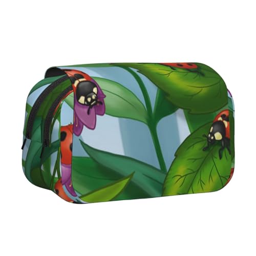 WSHFFILO Federmäppchen mit Marienkäfer-Motiv, doppeltes Klappetui, tragbare Schreibwaren-Tasche, Schwarz , Einheitsgröße, Münztasche von WSHFFILO