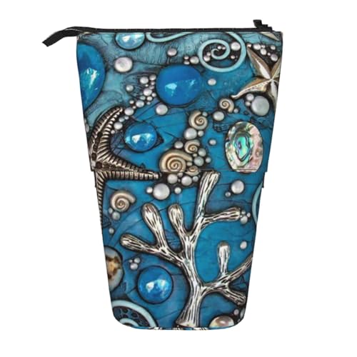 WSHFFILO Federmäppchen mit Meeresmuschel-Motiv, ausziehbar, ausziehbar von WSHFFILO