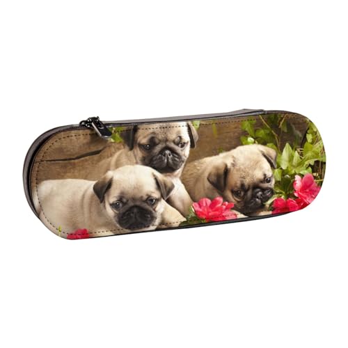 WSHFFILO Federmäppchen mit Mops-Motiv, aus Leder, tragbar, für Schreibwaren von WSHFFILO