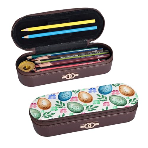 WSHFFILO Federmäppchen mit Ostereier-Motiv, aus Leder, tragbar, Schreibwarenetui von WSHFFILO