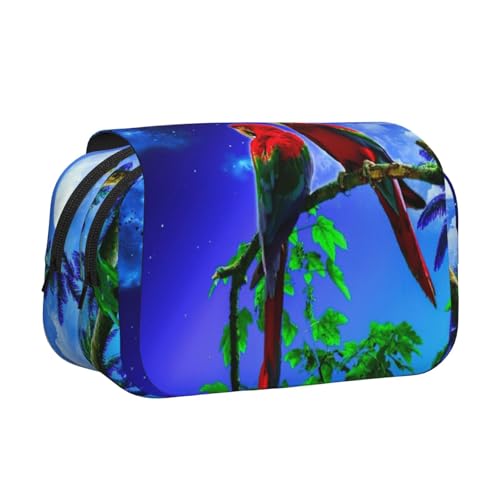 WSHFFILO Federmäppchen mit Papageien-Aufdruck, doppeltes Klappetui, Federmäppchen, tragbare Schreibwarentasche, Schwarz , Einheitsgröße, Münztasche von WSHFFILO