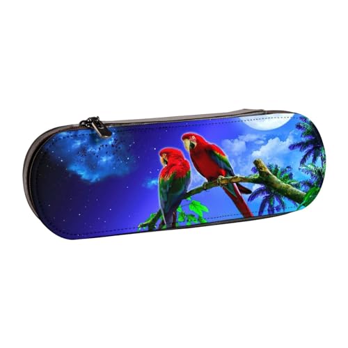 WSHFFILO Federmäppchen mit Papageien-Motiv, Leder, tragbar, Schreibwaren-Tasche von WSHFFILO