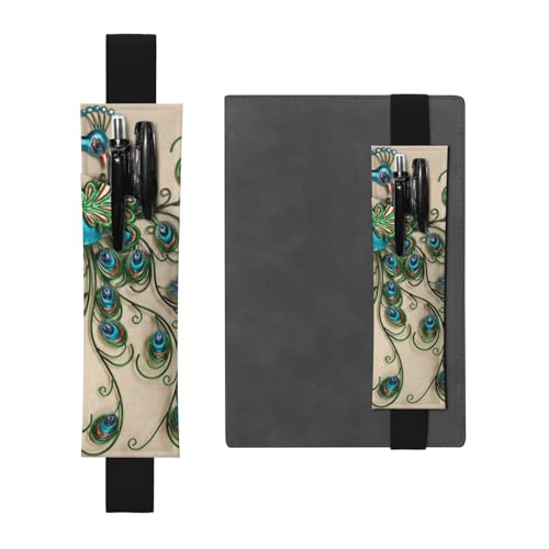 WSHFFILO Federmäppchen mit Pfauenmuster, bedrucktes Leder, Stifthalter, Lesezeichen, Federmäppchen, Schwarz , Einheitsgröße, Münztasche von WSHFFILO