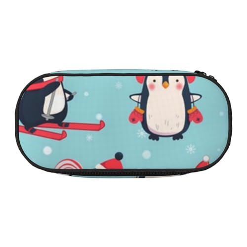 WSHFFILO Federmäppchen mit Pinguin-Motiv, bedruckt, mit Wintermotiv, Federmäppchen, tragbare Schreibwaren-Tasche, Schwarz , Einheitsgröße, Münztasche von WSHFFILO