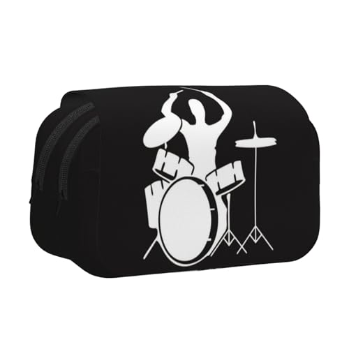 WSHFFILO Federmäppchen mit Schlagzeuger-Motiv, doppeltes Klappetui, tragbare Schreibwarentasche, Schwarz , Einheitsgröße, Münztasche von WSHFFILO