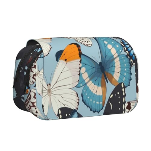 WSHFFILO Federmäppchen mit Schmetterlingsdruck, doppeltes Klappetui, Federmäppchen, tragbare Schreibwarentasche, Schwarz , Einheitsgröße, Münztasche von WSHFFILO