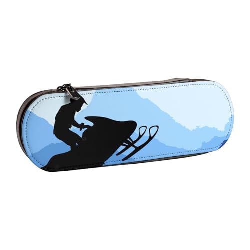 WSHFFILO Federmäppchen mit Schneemobil bedruckt, aus Leder, tragbare Schreibwaren-Tasche von WSHFFILO