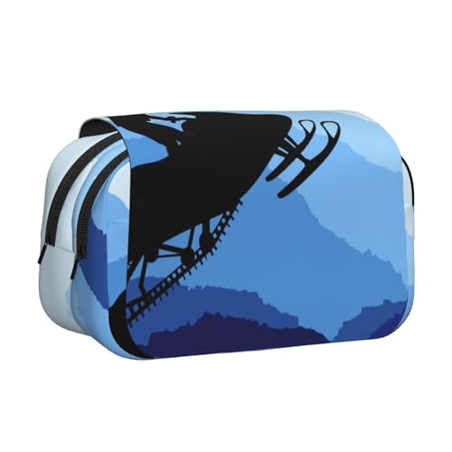 WSHFFILO Federmäppchen mit Schneemobil bedruckt, doppeltes Klappetui, Federmäppchen, tragbare Schreibwarentasche, Schwarz , Einheitsgröße, Münztasche von WSHFFILO