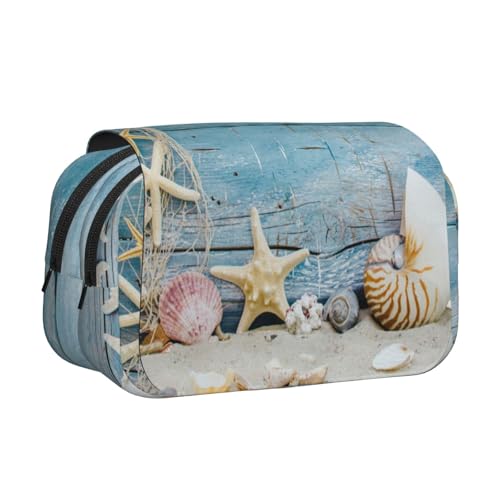 WSHFFILO Federmäppchen mit Seesternmuster, bedruckt, doppeltes Klappetui, Federmäppchen, tragbare Schreibwarentasche, Schwarz , Einheitsgröße, Münztasche von WSHFFILO