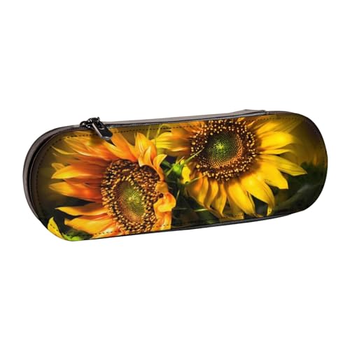 WSHFFILO Federmäppchen mit Sonnenblumen-Motiv, bedrucktes Leder, tragbare Schreibwaren-Tasche von WSHFFILO