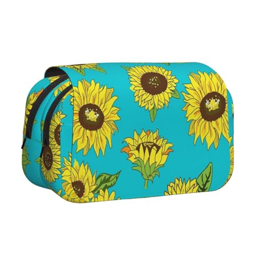 WSHFFILO Federmäppchen mit Sonnenblumen-Muster, bedruckt, doppeltes Klappetui, Federmäppchen, tragbare Schreibwarentasche, Schwarz , Einheitsgröße, Münztasche von WSHFFILO