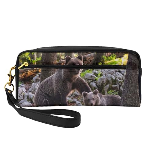 WSHFFILO Federmäppchen mit Tierbär-Druck, kleine Make-up-Tasche, tragbare Schreibwaren-Tasche von WSHFFILO