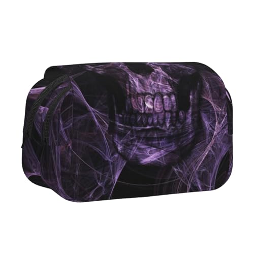 WSHFFILO Federmäppchen mit Totenkopf-Aufdruck, doppeltes Klappetui, Federmäppchen, tragbare Schreibwarentasche, Violett, Schwarz , Einheitsgröße, Münztasche von WSHFFILO