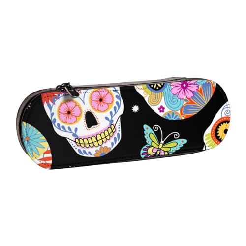 WSHFFILO Federmäppchen mit Totenkopf-Motiv, aus Leder, tragbar von WSHFFILO