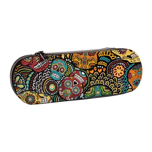 WSHFFILO Federmäppchen mit Totenkopf-Motiv, bedrucktes Leder-Federmäppchen, tragbare Schreibwaren-Tasche von WSHFFILO