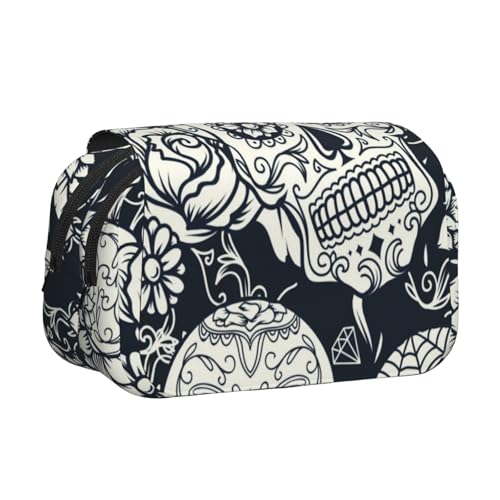 WSHFFILO Federmäppchen mit Totenkopf-Motiv, doppeltes Klappetui, Federmäppchen, tragbare Schreibwarentasche, Schwarz , Einheitsgröße, Münztasche von WSHFFILO
