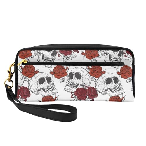 WSHFFILO Federmäppchen mit Totenkopf-Motiv, kleine Make-up-Tasche, tragbare Schreibwaren-Tasche von WSHFFILO