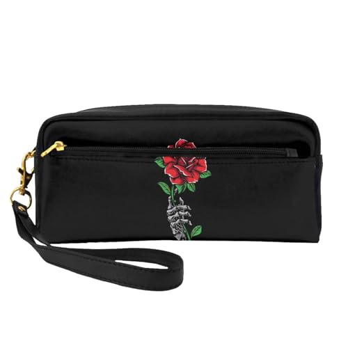 WSHFFILO Federmäppchen mit Totenkopf-Rose, kleine Make-up-Tasche, tragbare Schreibwaren-Tasche von WSHFFILO