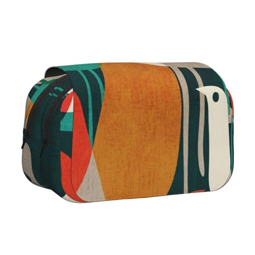 WSHFFILO Federmäppchen mit Vogelbeflockung, bedruckt, doppeltes Klappetui, Federmäppchen, tragbare Schreibwaren-Tasche, Schwarz , Einheitsgröße, Münztasche von WSHFFILO