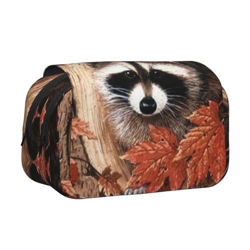 WSHFFILO Federmäppchen mit Waschbär im Baumloch, bedruckt, doppeltes Klappetui, Federmäppchen, tragbare Schreibwarentasche, Schwarz , Einheitsgröße, Münztasche von WSHFFILO