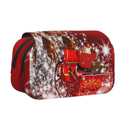 WSHFFILO Federmäppchen mit Weihnachtszauber bedruckt, doppeltes Klappetui, Federmäppchen, tragbare Schreibwarentasche, Schwarz , Einheitsgröße, Münztasche von WSHFFILO