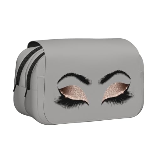 WSHFFILO Federmäppchen mit Wimpernmuster bedruckt, doppeltes Klappetui, Federmäppchen, tragbare Schreibwarentasche, Schwarz , Einheitsgröße, Münztasche von WSHFFILO