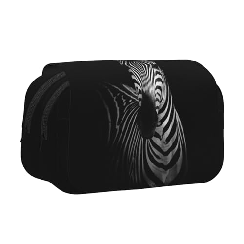 WSHFFILO Federmäppchen mit Zebramuster, doppeltes Klappetui, tragbare Schreibwarentasche, Schwarz , Einheitsgröße, Münztasche von WSHFFILO