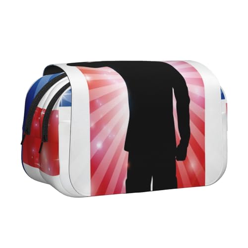 WSHFFILO Federmäppchen mit amerikanischer Flagge, Soldat, bedruckt, doppeltes Klappetui, Federmäppchen, tragbare Schreibwaren-Tasche, Schwarz , Einheitsgröße, Münztasche von WSHFFILO