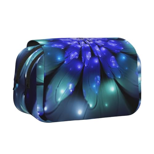 WSHFFILO Federmäppchen mit blauem Blumendruck, doppeltes Klappetui, Federmäppchen, tragbare Schreibwaren-Tasche, Schwarz , Einheitsgröße, Münztasche von WSHFFILO