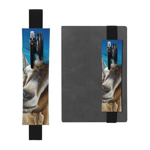 WSHFFILO Federmäppchen mit blauem Ziegenaufdruck, Leder, Stifthalter, Lesezeichen, Federmäppchen, Schwarz , Einheitsgröße, Münztasche von WSHFFILO