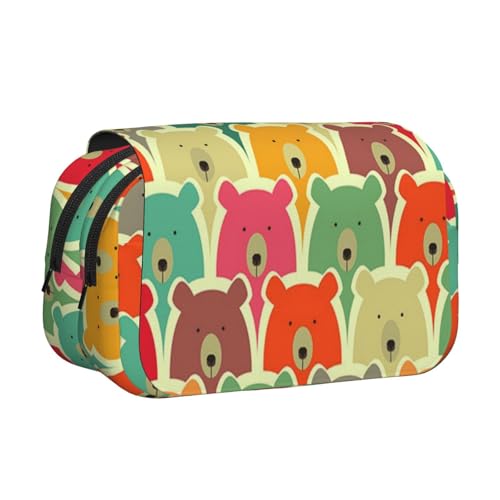 WSHFFILO Federmäppchen mit buntem Bären-Motiv, doppeltes Klappetui, Federmäppchen, tragbare Schreibwaren-Tasche, Schwarz , Einheitsgröße, Münztasche von WSHFFILO