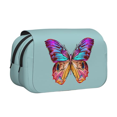 WSHFFILO Federmäppchen mit buntem Schmetterlingsdruck, doppeltes Klappetui, Federmäppchen, tragbare Schreibwarentasche, Schwarz , Einheitsgröße, Münztasche von WSHFFILO