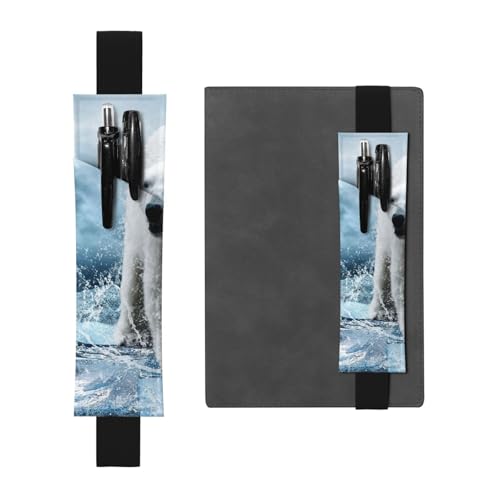 WSHFFILO Federmäppchen mit coolem Tiermotiv, weißer Eisbär, bedrucktes Leder, Stifthalter, Lesezeichen, Federmäppchen, Schwarz , Einheitsgröße, Münztasche von WSHFFILO