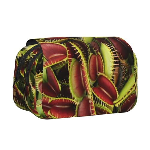 WSHFFILO Federmäppchen mit fleischfressenden Pflanzen, bedruckt, doppeltes Klappetui, Federmäppchen, tragbare Schreibwarentasche, Schwarz , Einheitsgröße, Münztasche von WSHFFILO
