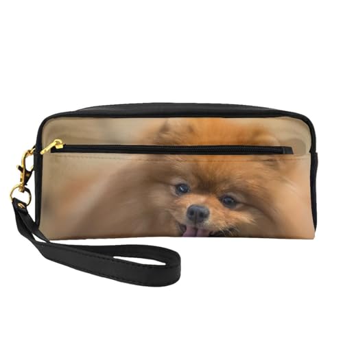 WSHFFILO Federmäppchen mit gelbem Pomeranian bedruckt, kleine Make-up-Tasche, tragbare Schreibwaren-Tasche von WSHFFILO