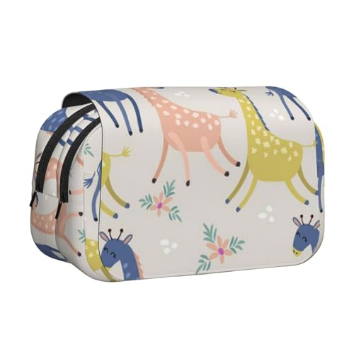 WSHFFILO Federmäppchen mit niedlichem Giraffen-Druck, doppeltes Klappetui, Federmäppchen, tragbare Schreibwarentasche, Schwarz , Einheitsgröße, Münztasche von WSHFFILO