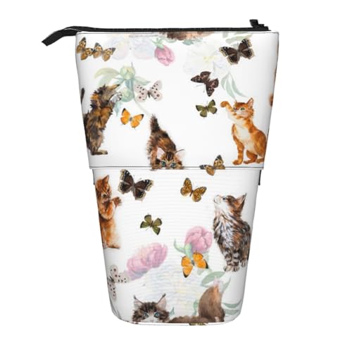 WSHFFILO Federmäppchen mit niedlichem Kätzchen-Schmetterlings-Motiv, ausziehbar, ausziehbar von WSHFFILO