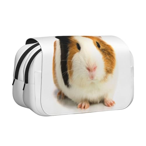 WSHFFILO Federmäppchen mit niedlichem Meerschweinchen-Motiv, doppeltes Klappetui, Federmäppchen, tragbare Schreibwaren-Tasche, Schwarz , Einheitsgröße, Münztasche von WSHFFILO