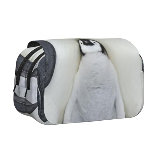 WSHFFILO Federmäppchen mit niedlichem Pinguin-Familienmotiv, bedruckt, doppeltes Klappetui, Federmäppchen, tragbare Schreibwaren-Tasche, Schwarz , Einheitsgröße, Münztasche von WSHFFILO