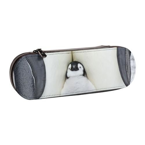 WSHFFILO Federmäppchen mit niedlichem Pinguin-Familienmotiv, bedrucktes Leder-Federmäppchen, tragbare Schreib von WSHFFILO