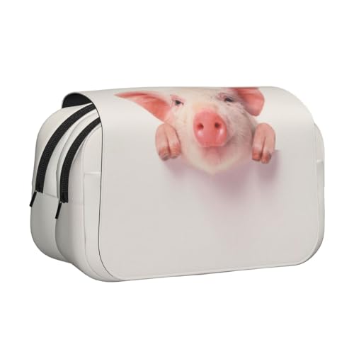 WSHFFILO Federmäppchen mit niedlichem Schweinchen-Motiv, doppeltes Klappetui, Federmäppchen, tragbare Schreibwaren-Tasche, Schwarz , Einheitsgröße, Münztasche von WSHFFILO
