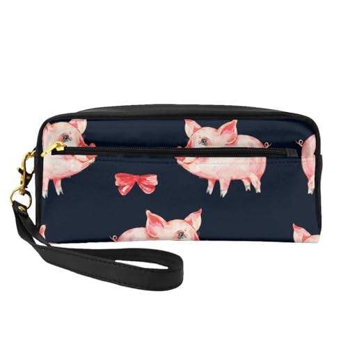 WSHFFILO Federmäppchen mit niedlichem Schweinchen-Motiv, kleine Make-up-Tasche, tragbare Schreibwaren-Tasche, Rot von WSHFFILO