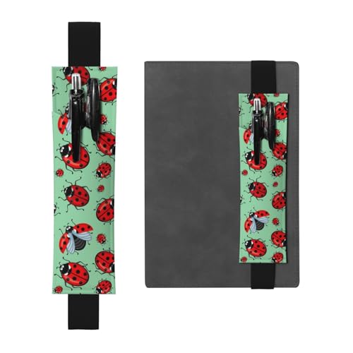 WSHFFILO Federmäppchen mit rotem Marienkäfer auf blauem Hintergrund, bedrucktes Leder, Stifthalter, Lesezeichen, Federmäppchen, Schwarz , Einheitsgröße, Münztasche von WSHFFILO