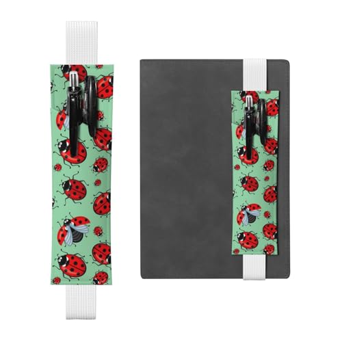 WSHFFILO Federmäppchen mit rotem Marienkäfer auf blauem Hintergrund, bedrucktes Leder, Stifthalter, Lesezeichen, Federmäppchen, weiß, Einheitsgröße, Münztasche von WSHFFILO