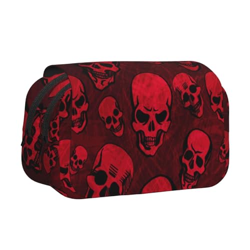 WSHFFILO Federmäppchen mit rotem Totenkopf-Motiv, doppeltes Klappetui, Federmäppchen, tragbare Schreibwaren-Tasche, Schwarz , Einheitsgröße, Münztasche von WSHFFILO