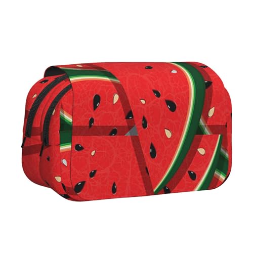 WSHFFILO Federmäppchen mit rotem Wassermelonen-Druck, doppeltes Klappetui, Federmäppchen, tragbare Schreibwarentasche, Schwarz , Einheitsgröße, Münztasche von WSHFFILO